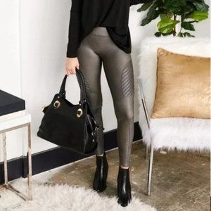 new SPANX SEAMED metallic gray moto legging HIGH COMPRESSION LEVEL 4